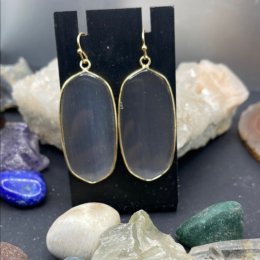 Source Unknown Gold-Framed Clear/Translucent Stone Dangle Earrings